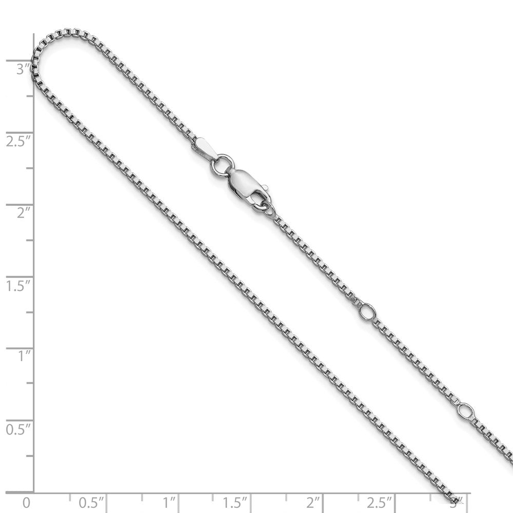 18 Inch Sterling Silver Ss Rh Plated 1.3mm Box 1In+1In Adjustable Chain Necklace