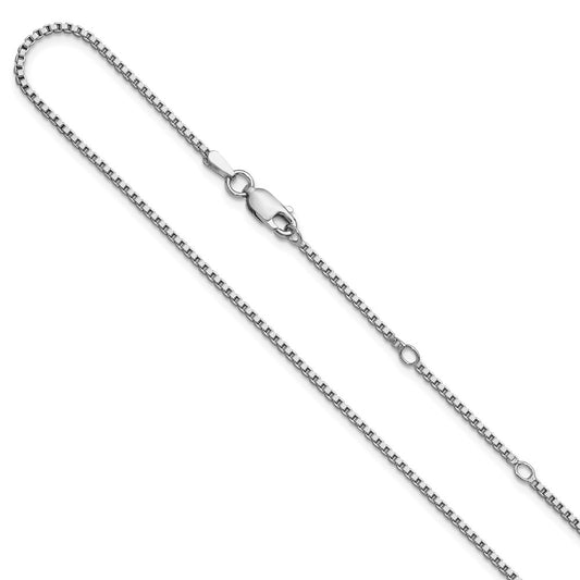 18 Inch Sterling Silver Ss Rh Plated 1.3mm Box 1In+1In Adjustable Chain Necklace