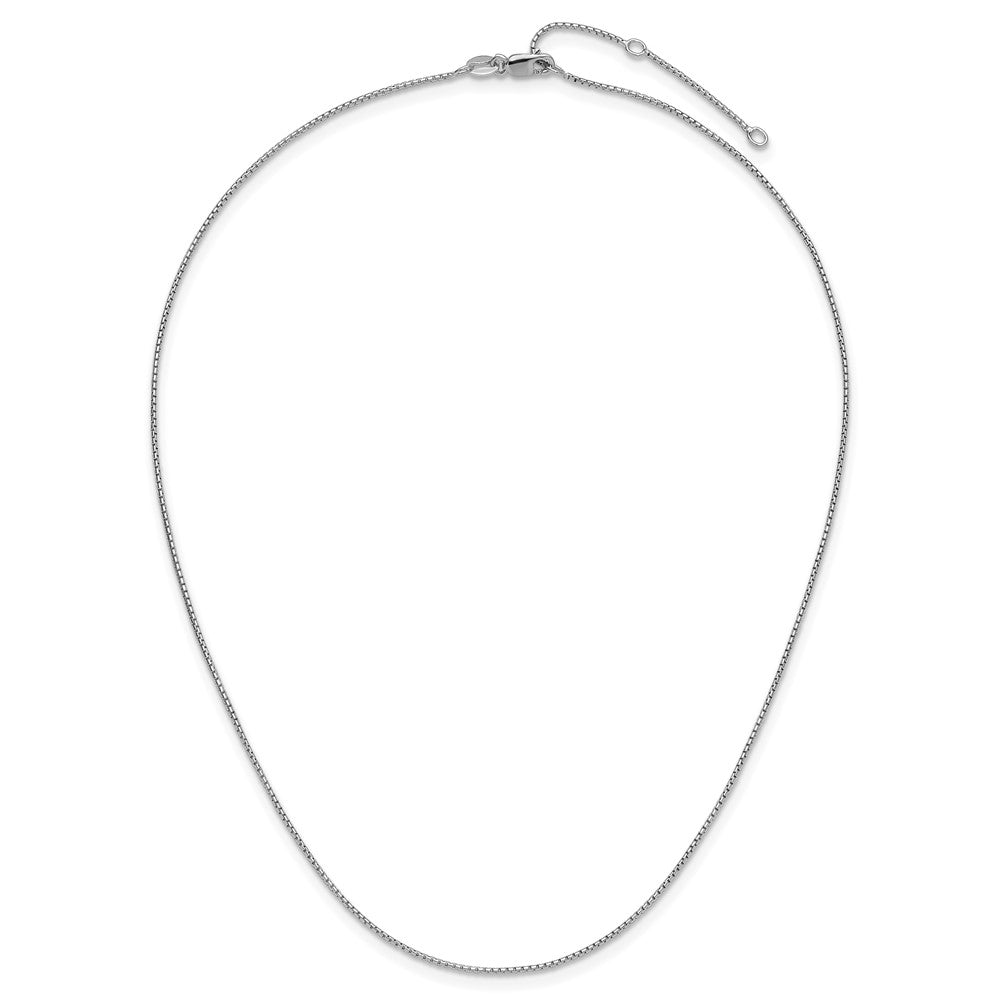 18 Inch Sterling Silver Rh Plated .95mm Round Box 1In+1In Adj. Chain Necklace