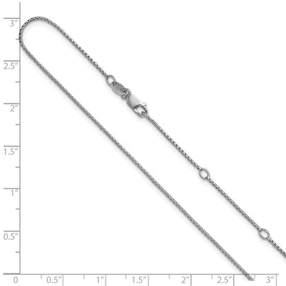 18 Inch Sterling Silver Rh Plated .95mm Round Box 1In+1In Adj. Chain Necklace
