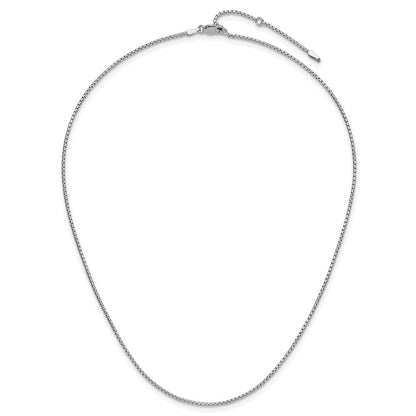 18 Inch Sterling Silver Rh Plated 1.3mm Round Box 1In+1In Adj. Chain Necklace