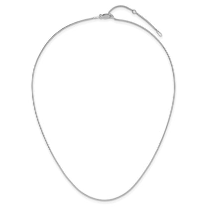 18 Inch Sterling Silver Ss Rh Plat .95mm Round Snake 1In+1In Adjustable Chain Necklace