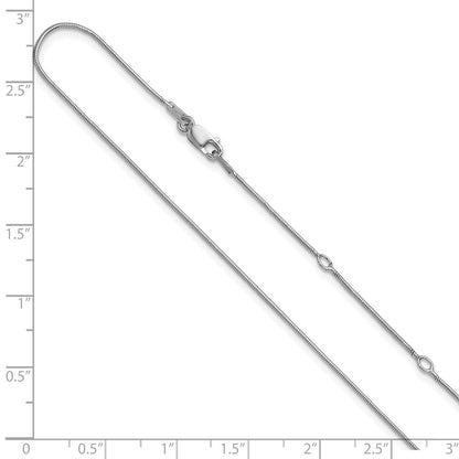 18 Inch Sterling Silver Ss Rh Plat .95mm Round Snake 1In+1In Adjustable Chain Necklace