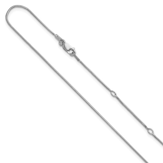 18 Inch Sterling Silver Ss Rh Plat .95mm Round Snake 1In+1In Adjustable Chain Necklace