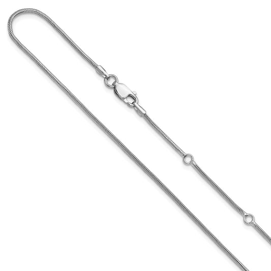 18 Inch Sterling Silver Ss Rh Plat 1.4mm Round Snake 1In+1In Adjustable Chain Necklace