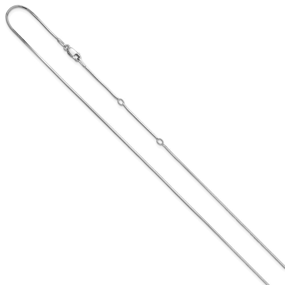 18 Inch Sterling Silver Ss Rh Plated 1mm D/C Square Snake 1In+1In Adjustable Chain Necklace