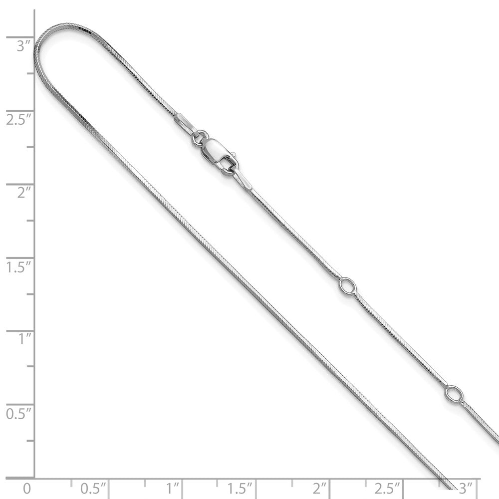 18 Inch Sterling Silver Ss Rh Plated 1mm D/C Square Snake 1In+1In Adjustable Chain Necklace