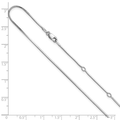 18 Inch Sterling Silver Ss Rh Plated 1mm D/C Square Snake 1In+1In Adjustable Chain Necklace