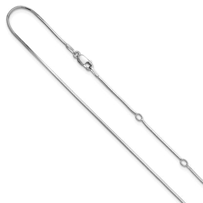 18 Inch Sterling Silver Ss Rh Plated 1mm D/C Square Snake 1In+1In Adjustable Chain Necklace