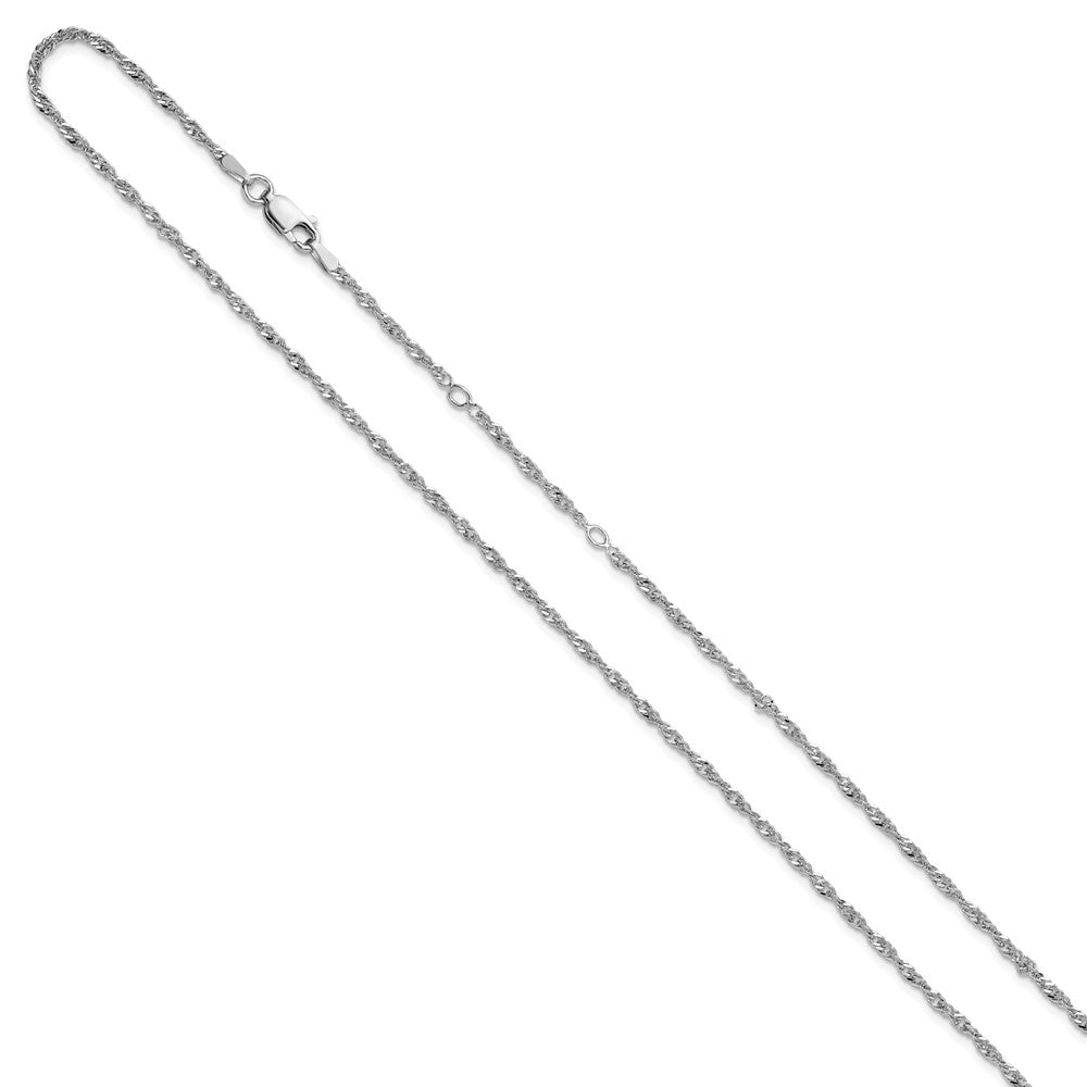 18 Inch Sterling Silver Rh Plated 2mm Singapore 1In+1In Adjustable Chain Necklace