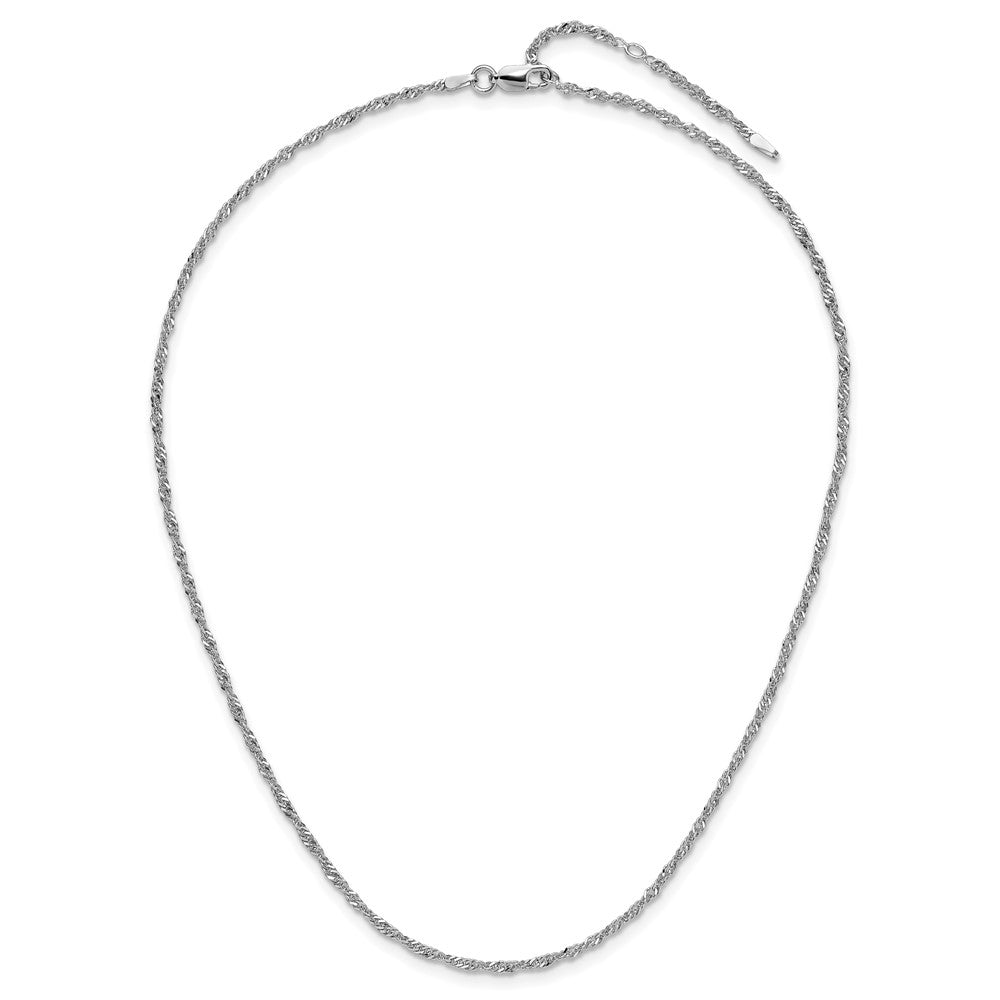 18 Inch Sterling Silver Rh Plated 2mm Singapore 1In+1In Adjustable Chain Necklace