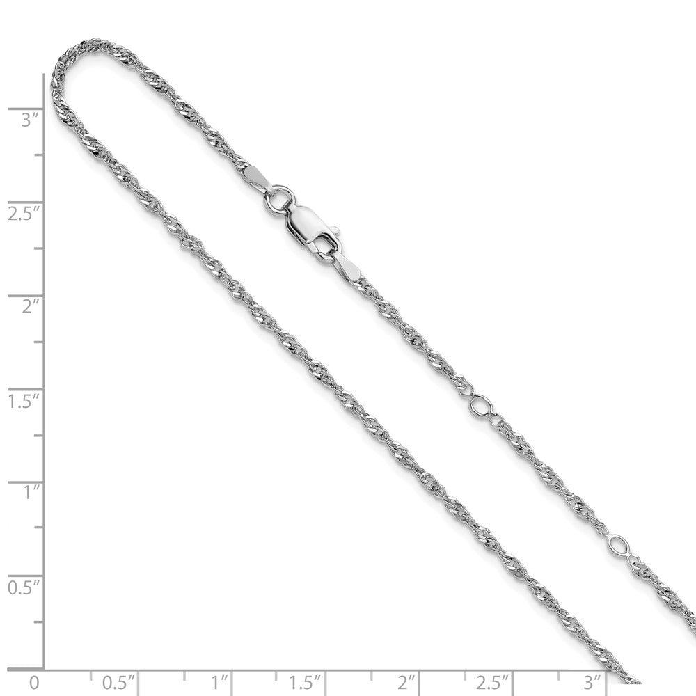 18 Inch Sterling Silver Rh Plated 2mm Singapore 1In+1In Adjustable Chain Necklace