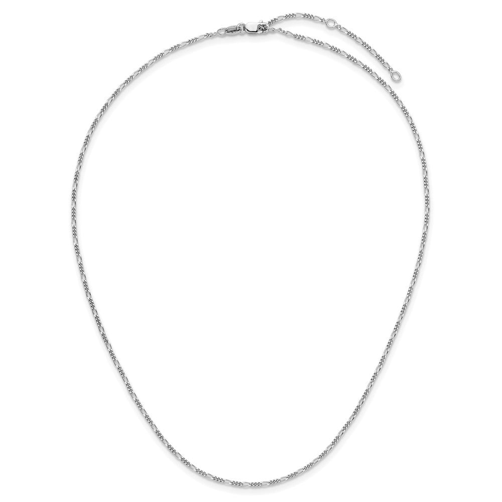 18 Inch Sterling Silver Rh Plated 1.45mm Figaro 1In+1In Adjustable Chain Necklace