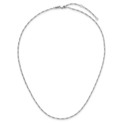 18 Inch Sterling Silver Rh Plated 1.45mm Figaro 1In+1In Adjustable Chain Necklace