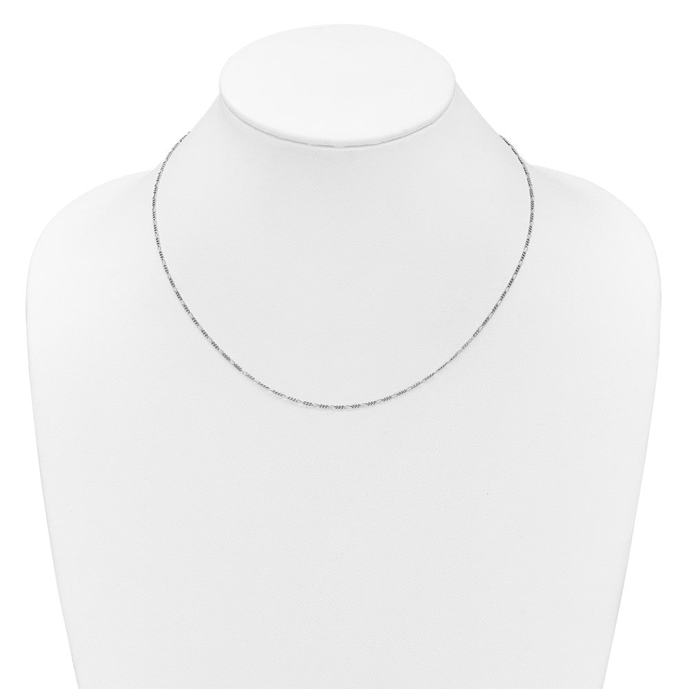 18 Inch Sterling Silver Rh Plated 1.45mm Figaro 1In+1In Adjustable Chain Necklace