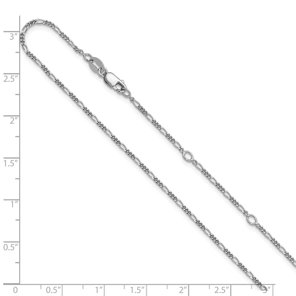 18 Inch Sterling Silver Rh Plated 1.45mm Figaro 1In+1In Adjustable Chain Necklace