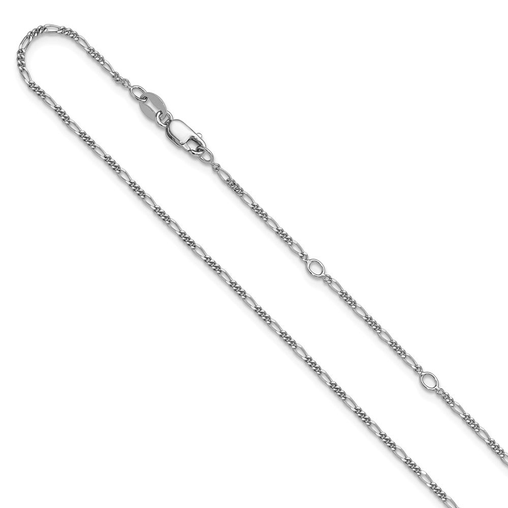 18 Inch Sterling Silver Rh Plated 1.45mm Figaro 1In+1In Adjustable Chain Necklace