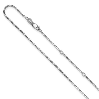 18 Inch Sterling Silver Rh Plated 1.45mm Figaro 1In+1In Adjustable Chain Necklace
