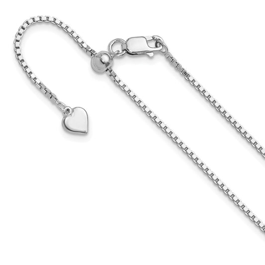 3 Inch Sterling Silver Rh Plated Adjustable 1.3mm Box Chain Necklace