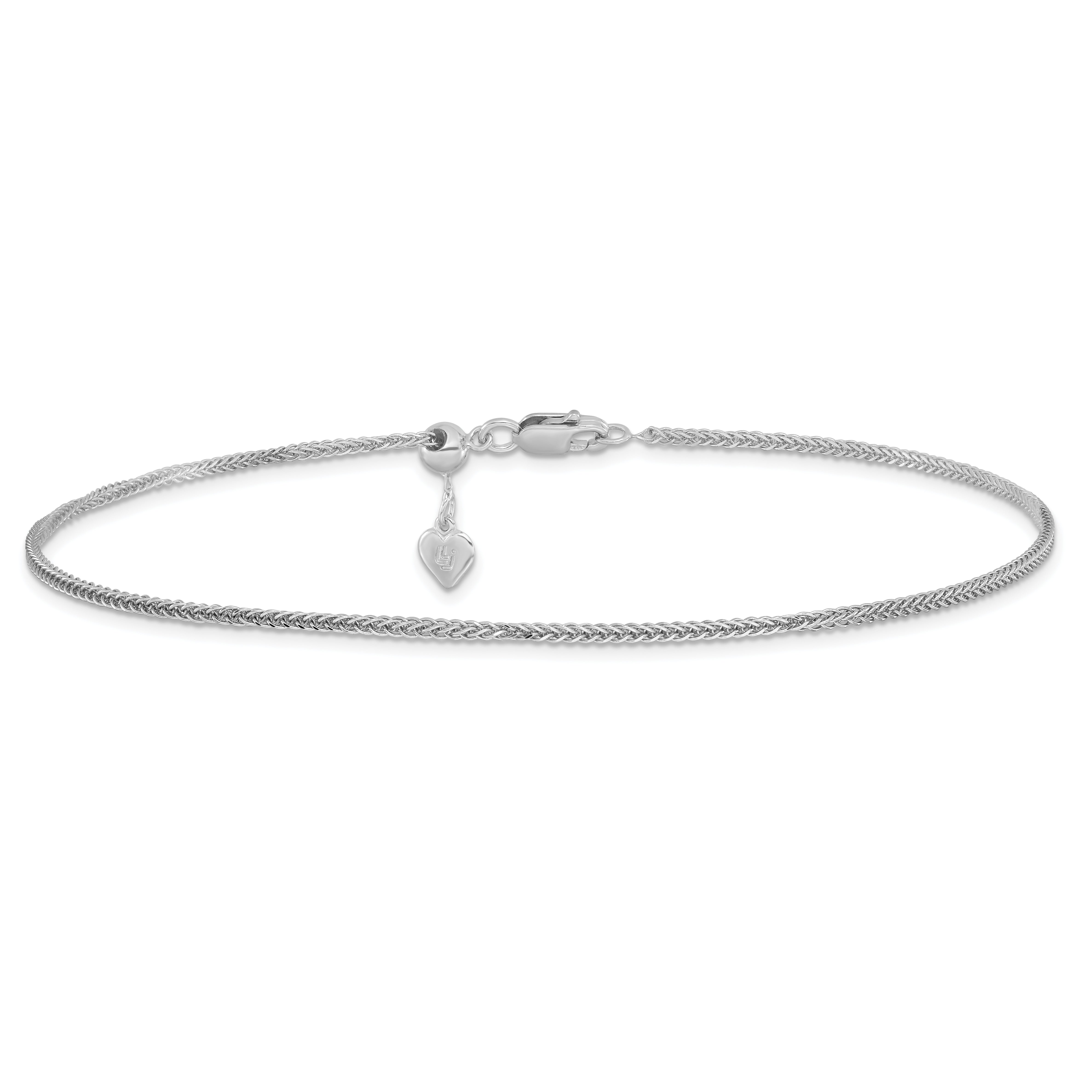 11 Inch Sterling Silver Rh-Plated Adjustable Wheat Chain Anklet