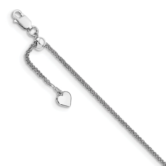 11 Inch Sterling Silver Rh-Plated Adjustable Wheat Chain Anklet