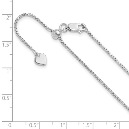 3 Inch Sterling Silver Rh Plated Adjustable 1.25mm Round Box Chain Necklace