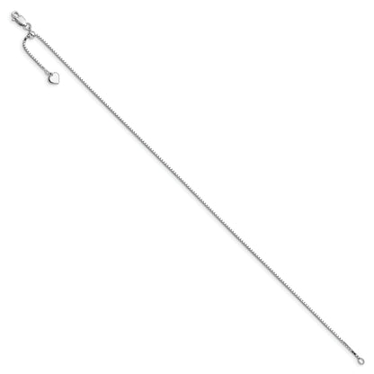 11 Inch Sterling Silver Rh-Plated Adjustable Box Chain Anklet