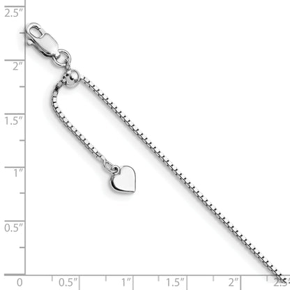 11 Inch Sterling Silver Rh-Plated Adjustable Box Chain Anklet