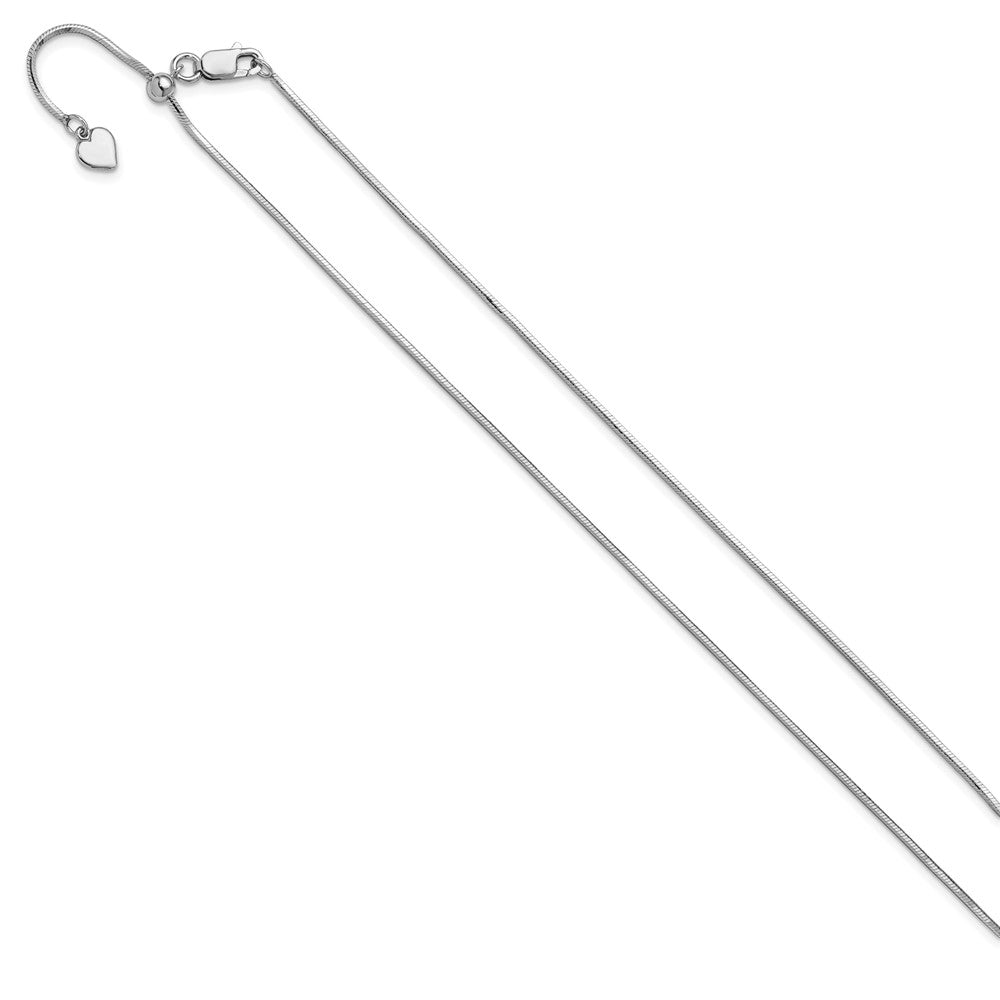 22 Inch Sterling Silver Rh Plt Adjustable 1.2mm D/C Square Snake Chain Necklace