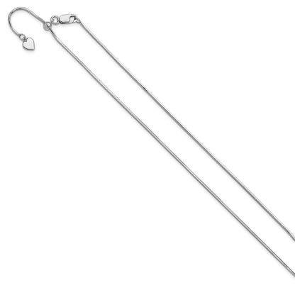 22 Inch Sterling Silver Rh Plt Adjustable 1.2mm D/C Square Snake Chain Necklace