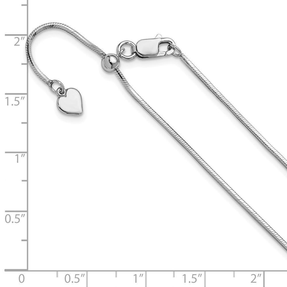 22 Inch Sterling Silver Rh Plt Adjustable 1.2mm D/C Square Snake Chain Necklace