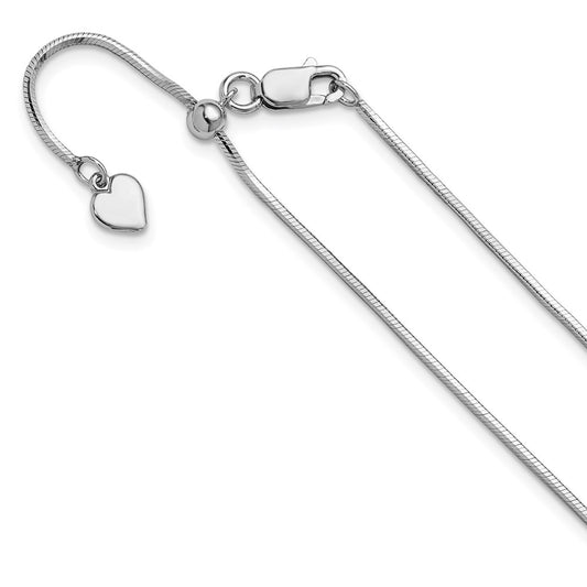 3 Inch Sterling Silver Rh Plt Adjustable 1.2mm D/C Square Snake Chain Necklace