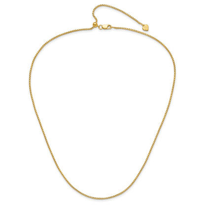 22 Inch Gold Plated Sterling Silver Adjustable 1.5mm Round Box Chain Necklace