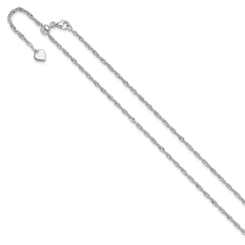 22 Inch Sterling Silver Rh Plated Adjustable 2mm Singapore Chain Necklace