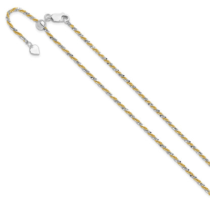 3 Inch Sterling Silver Gold Tone Adjustable 2mm Cyclone Chain Necklace