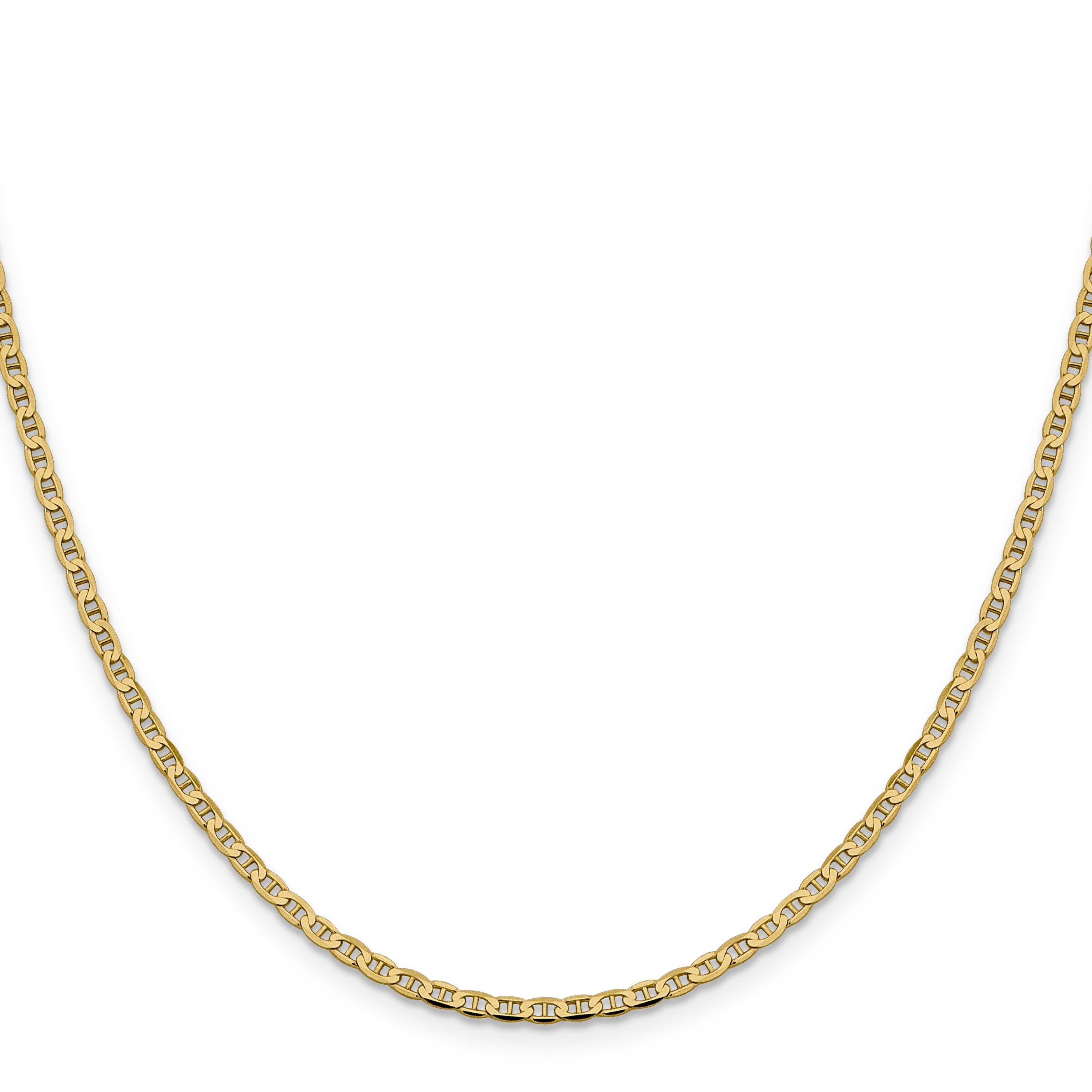 14K Yellow Gold 22 Inch 2.4mm Concave Anchor With Lobster Clasp Chain Necklace
