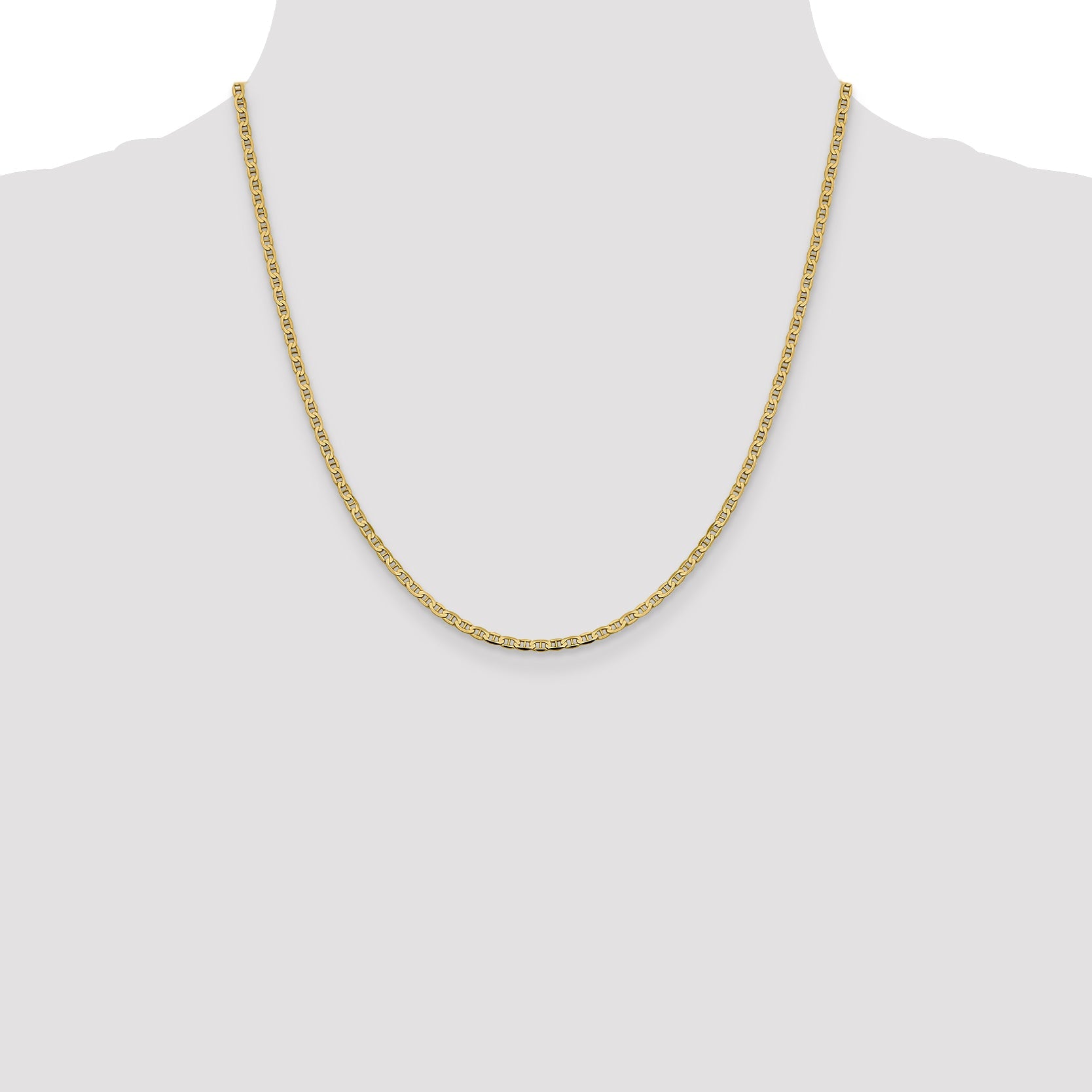 14K Yellow Gold 20 Inch 2.4mm Concave Anchor With Lobster Clasp Chain Necklace