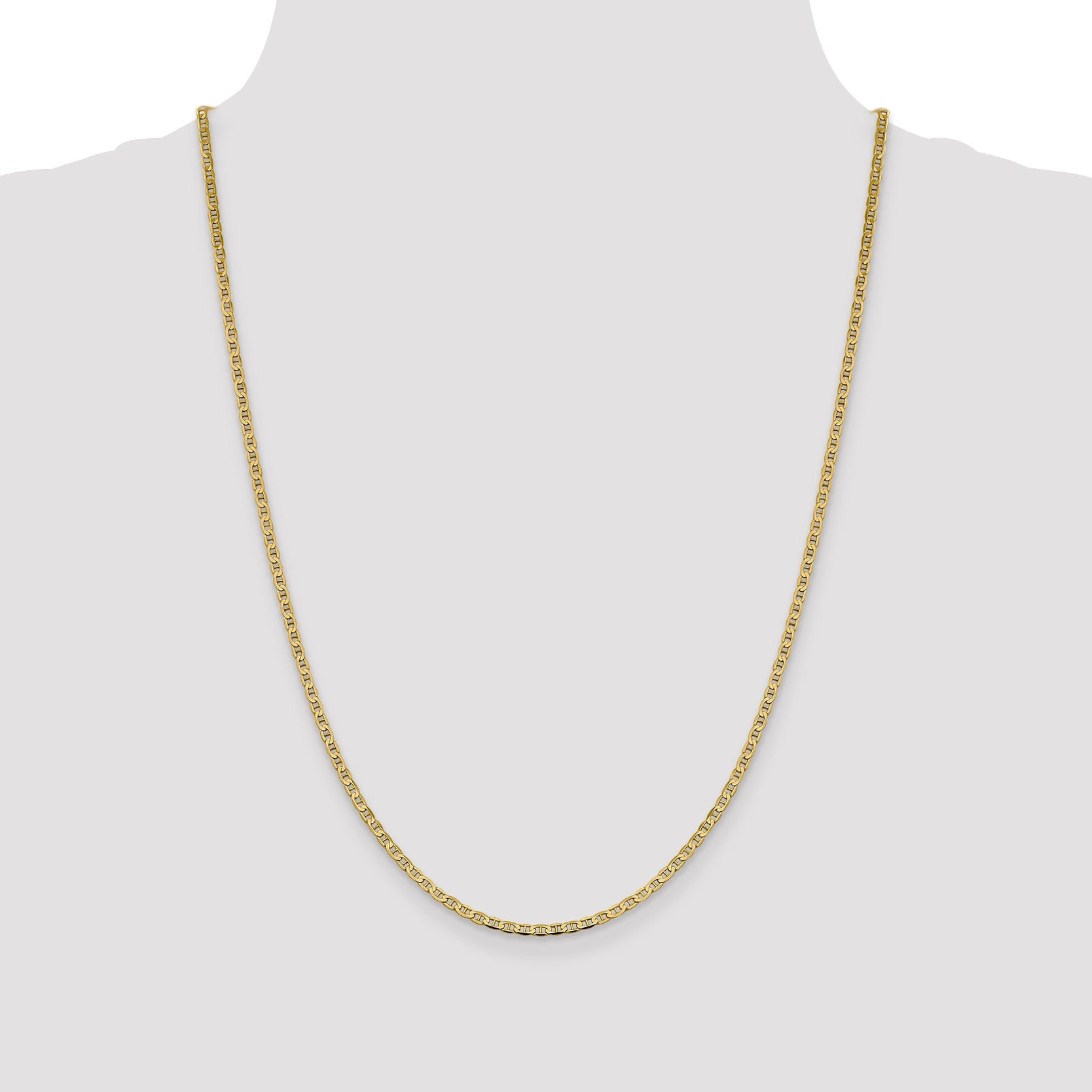 14K Yellow Gold 24 Inch 2.4mm Concave Anchor With Lobster Clasp Chain Necklace