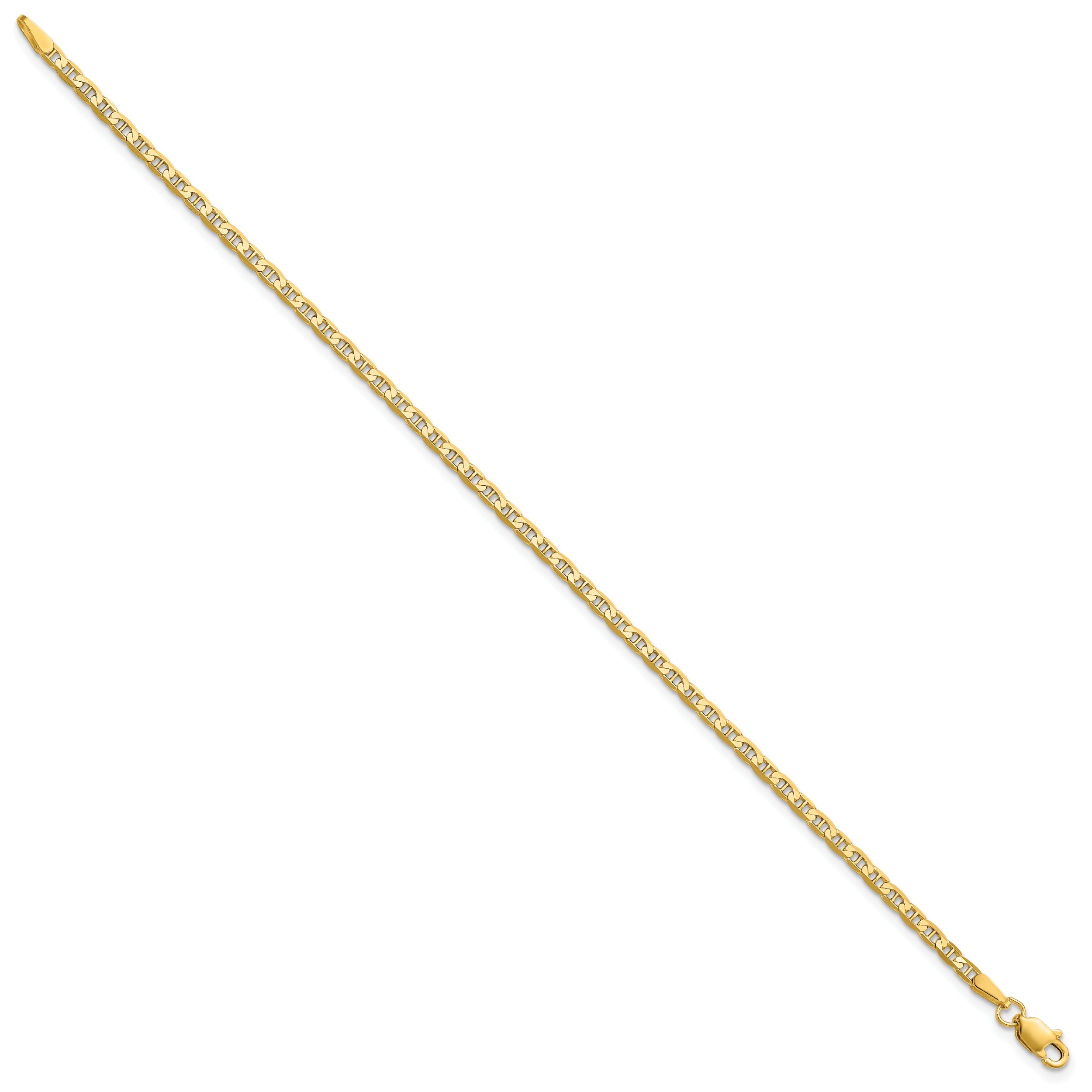 14K Yellow Gold 10 Inch 2.4mm Concave Anchor With Lobster Clasp Chain Anklet