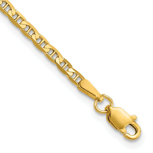 14K Yellow Gold 7 Inch 2.4mm Concave Anchor With Lobster Clasp Chain Bracelet