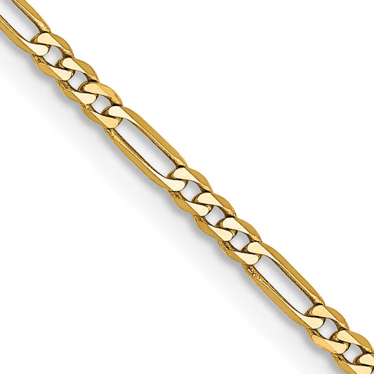 14K Yellow Gold 20 Inch 1.8mm Flat Figaro With Lobster Clasp Chain Necklace