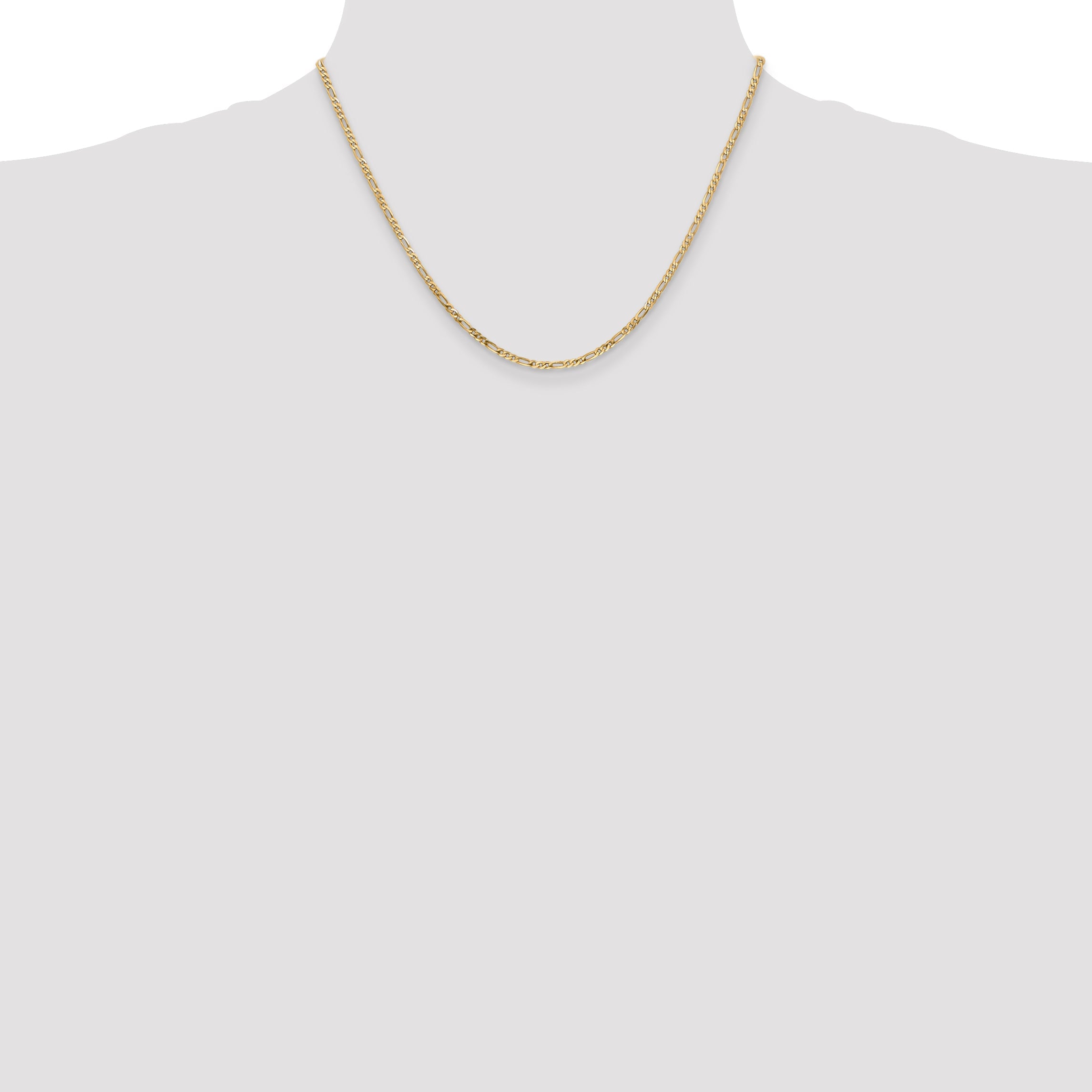 14K Yellow Gold 18 Inch 2.25mm Flat Figaro With Lobster Clasp Chain Necklace