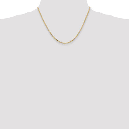 14K Yellow Gold 18 Inch 2.25mm Flat Figaro With Lobster Clasp Chain Necklace