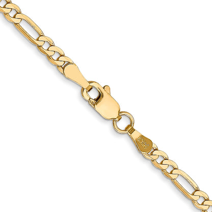 14K Yellow Gold 18 Inch 2.75mm Flat Figaro With Lobster Clasp Chain Necklace