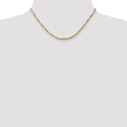 14K Yellow Gold 16 Inch 2.75mm Flat Figaro With Lobster Clasp Chain Necklace