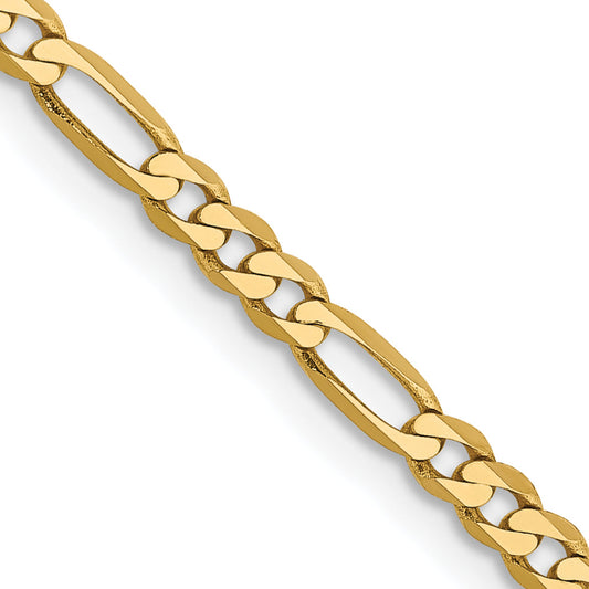 14K Yellow Gold 26 Inch 2.75mm Flat Figaro With Lobster Clasp Chain Necklace