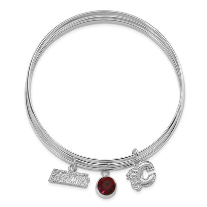 Brass/White Nhl Calgary Flames Silver Tone Crystal 3 Pc Charm Bangle Set
