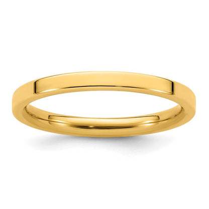 14k Yellow Gold 2mm Standard Weight Flat Comfort Fit Wedding Band Ring