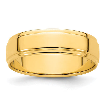 14k Yellow Gold 6mm Flat with Step Edge Wedding Band Ring
