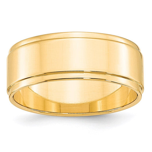 14k Yellow Gold 8mm Flat with Step Edge Wedding Band Ring